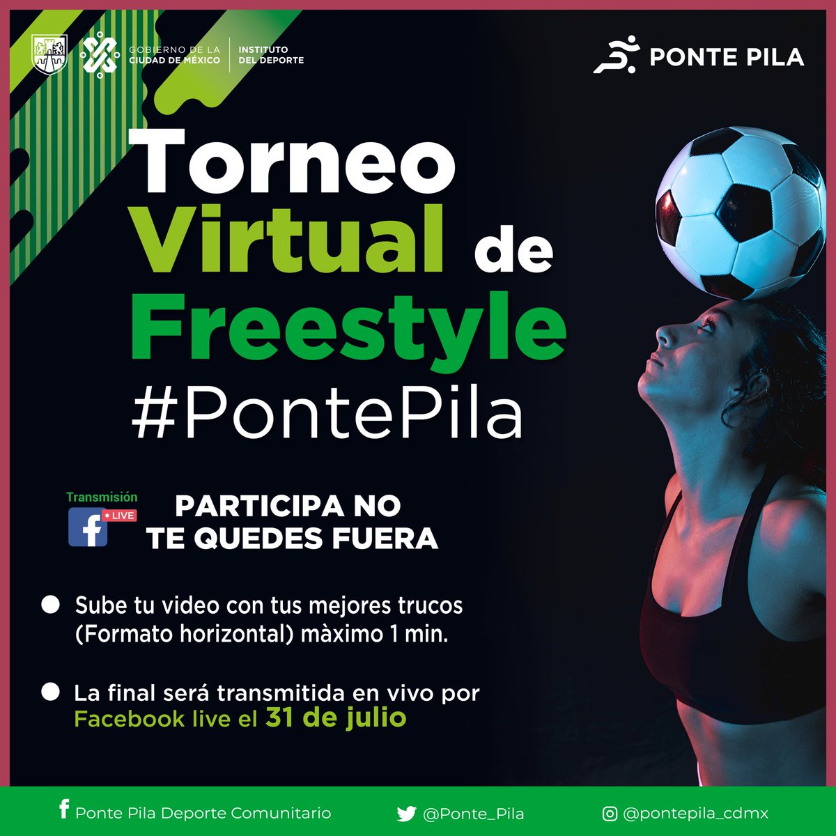 Ponte_Pila_'s tweet photo. ��� #PontePilaEnCasa
¿Ya participaste en nuestro Torneo Virtual de Freestyle #PontePila?
¡Aún estás a tiempo!
#Recuerda debe ser de máximo un minuto de duración, en los comentarios de tu video escribe nombre completo, lugar de residencia y edad.
¡La final será transmitida #EnVivo! https://t.co/0XKOq0cL19