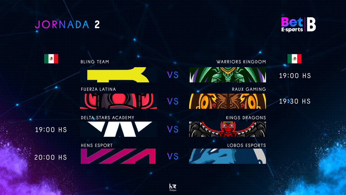 📍 Match Day | Jornada 2 🌎

🥊 @BlingTeamMX 🇲🇽 🆚 <a href="/CrKingdom/">meredi!</a>  🇦🇷

🥊 <a href="/FZLA_GG/">Fuerza Latina eSports</a> 🌎 🆚 <a href="/RauxGaming/">Raux Gaming</a> 🇲🇽

🥊 <a href="/DeltaSAcademy/">Delta Academy</a> 🇲🇽 🆚 <a href="/KingsDragonsGG/">Kings Dragon's</a> 🇲🇽

🥊 @HensEsport_Ec 🇪🇨 🆚 @eSportsLobosInt 🌎

📍 Qué equipos conseguirán la victoria el día de hoy? 🔥
