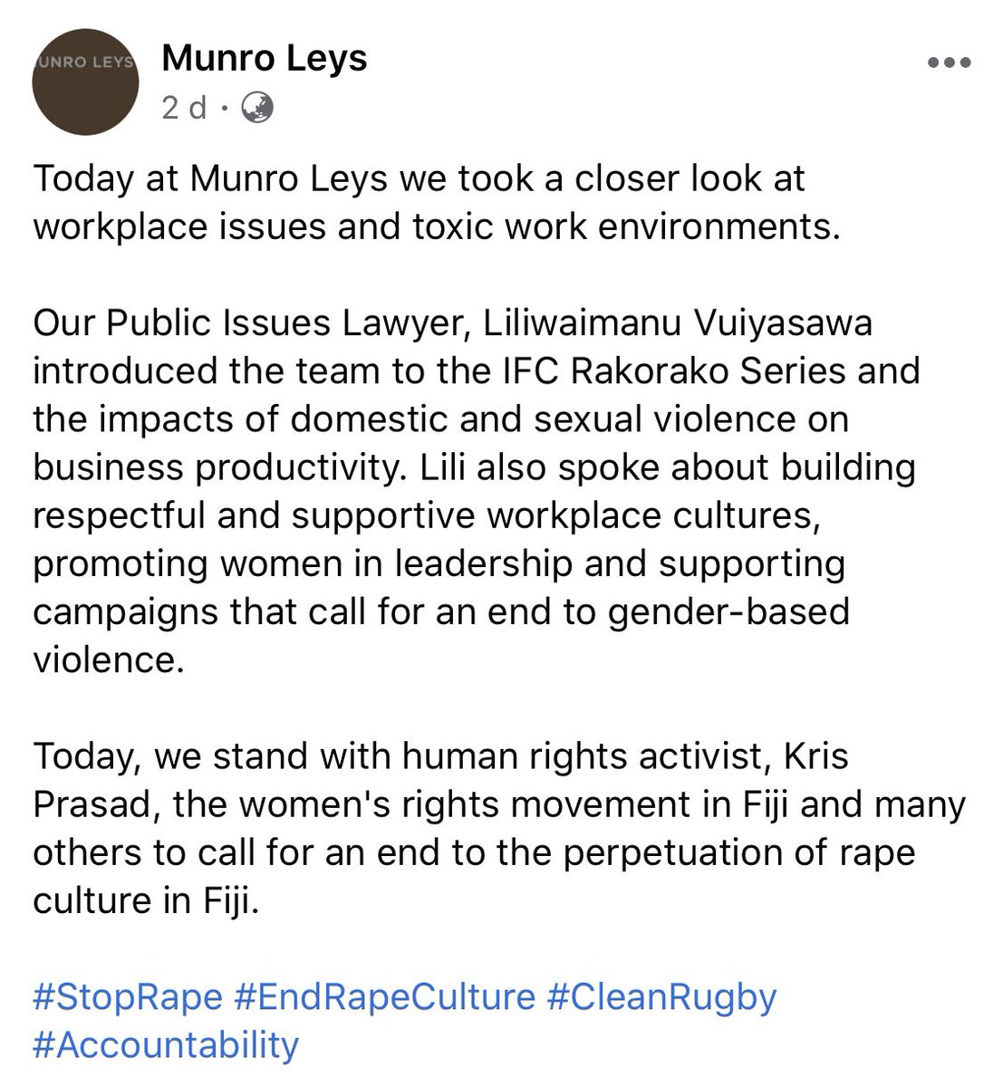 angry_kpra's tweet photo. Vinaka @munroleys staff for joining the movement. #StopRapeFiji #CleanRugby https://t.co/r64UPHmBtt