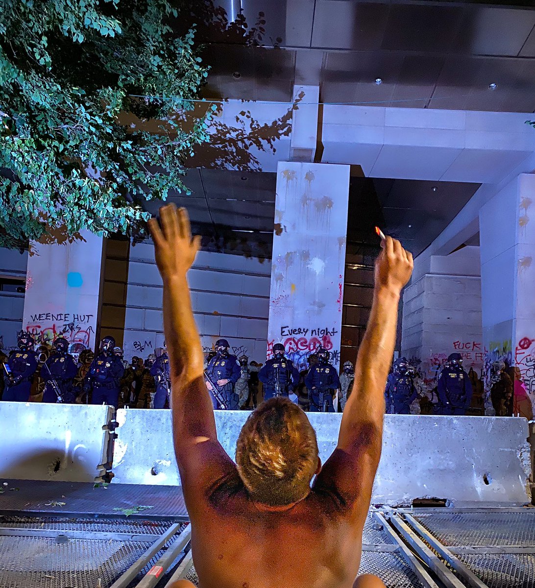 BGOnTheScene's tweet photo. This dude hit a cigarette and got a little 𝒕𝒐𝒐 inspired by Portland Athena last night. The things you see on these streets at 5 am... #PortlandProtest #PortlandAthena #PortlandStrong #Portland https://t.co/fvxeT6ZzYN