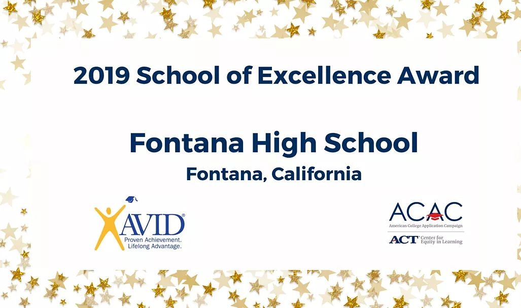 FontanaUnified's tweet photo. Congrats @Fohi_Steelers for receiving the American College Application's 2019 School of Excellence Award for helping more students apply to college! With the support of teachers, counselors & staff, FOHI students submitted 2,300+ 4-year college applications! #SuccessNeverStops https://t.co/OcRDXi9klV