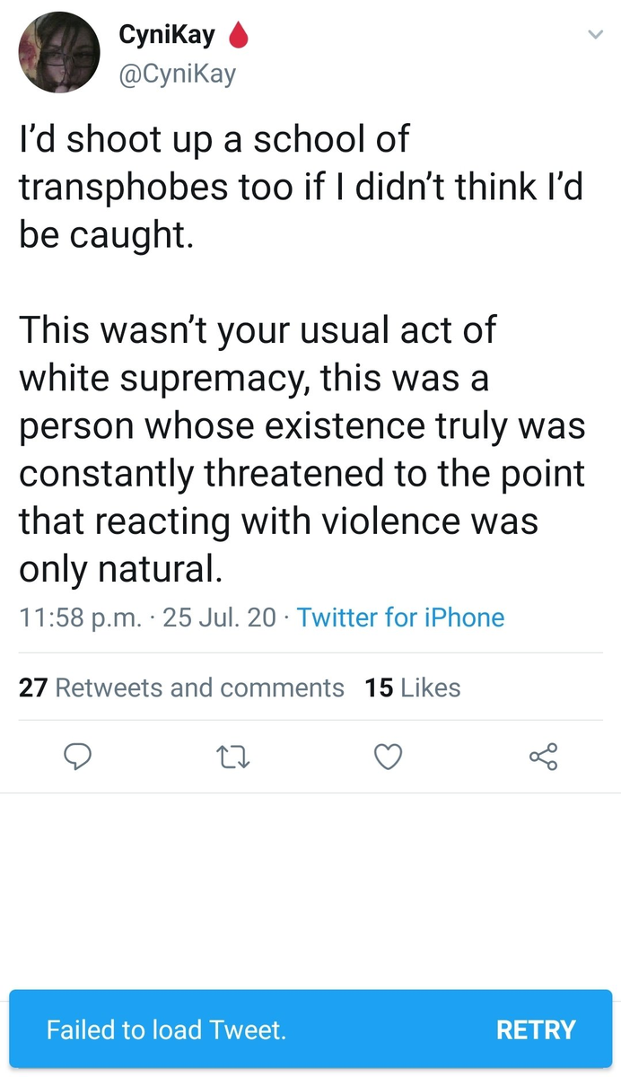 TheHinduDindu's tweet photo. people are really simping for a school shooter because he's trans https://t.co/WkjrSTR45K