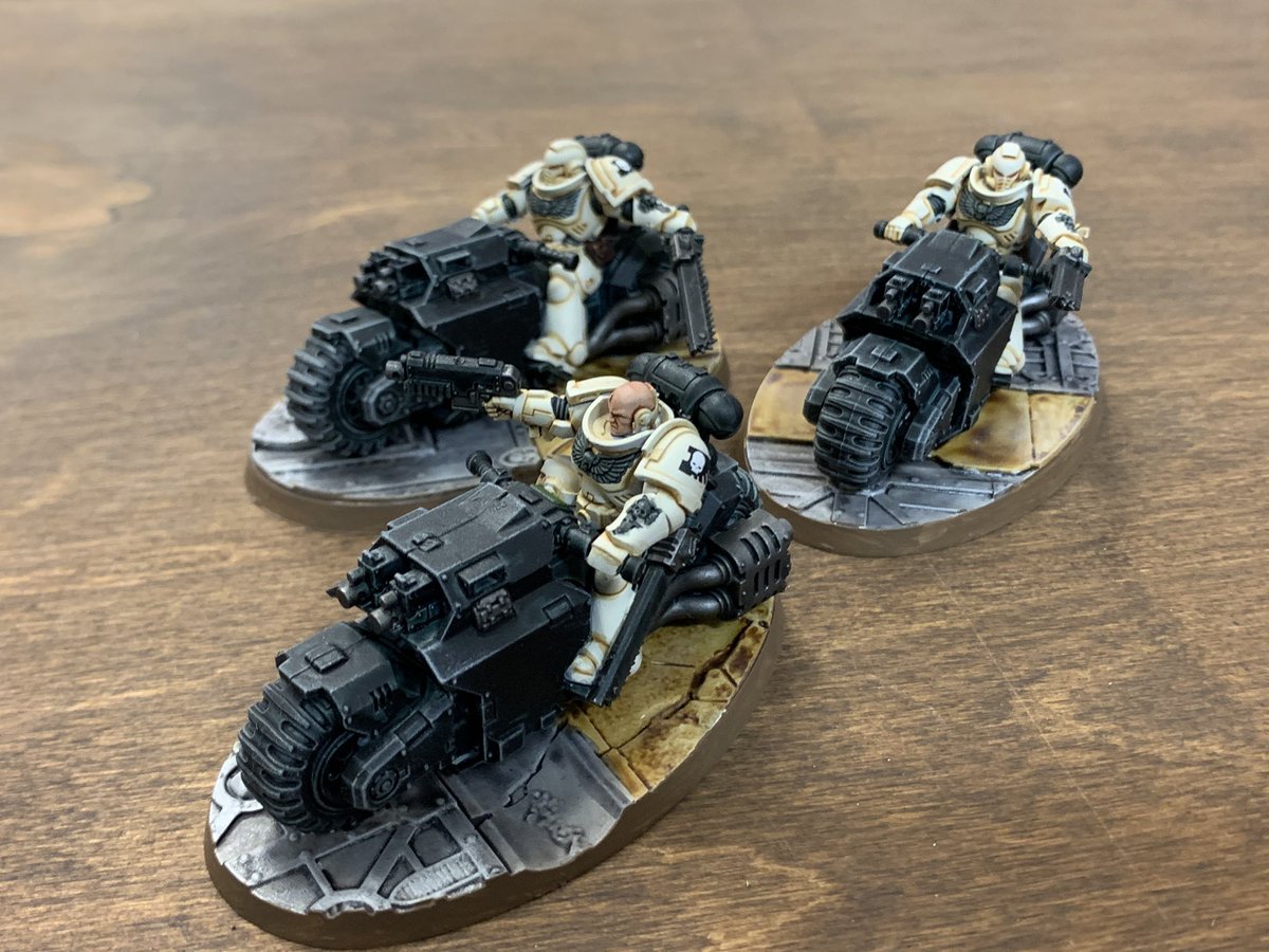 AsgardWargames's tweet photo. So close to finishing #Indomitus ! Completed the Outrider bike squad, went with black bikes as a nod to their Ravenwing heritage #warmongers #angelsofabsolution #WarhammerCommunity #New40k https://t.co/DoCxVXbmiF