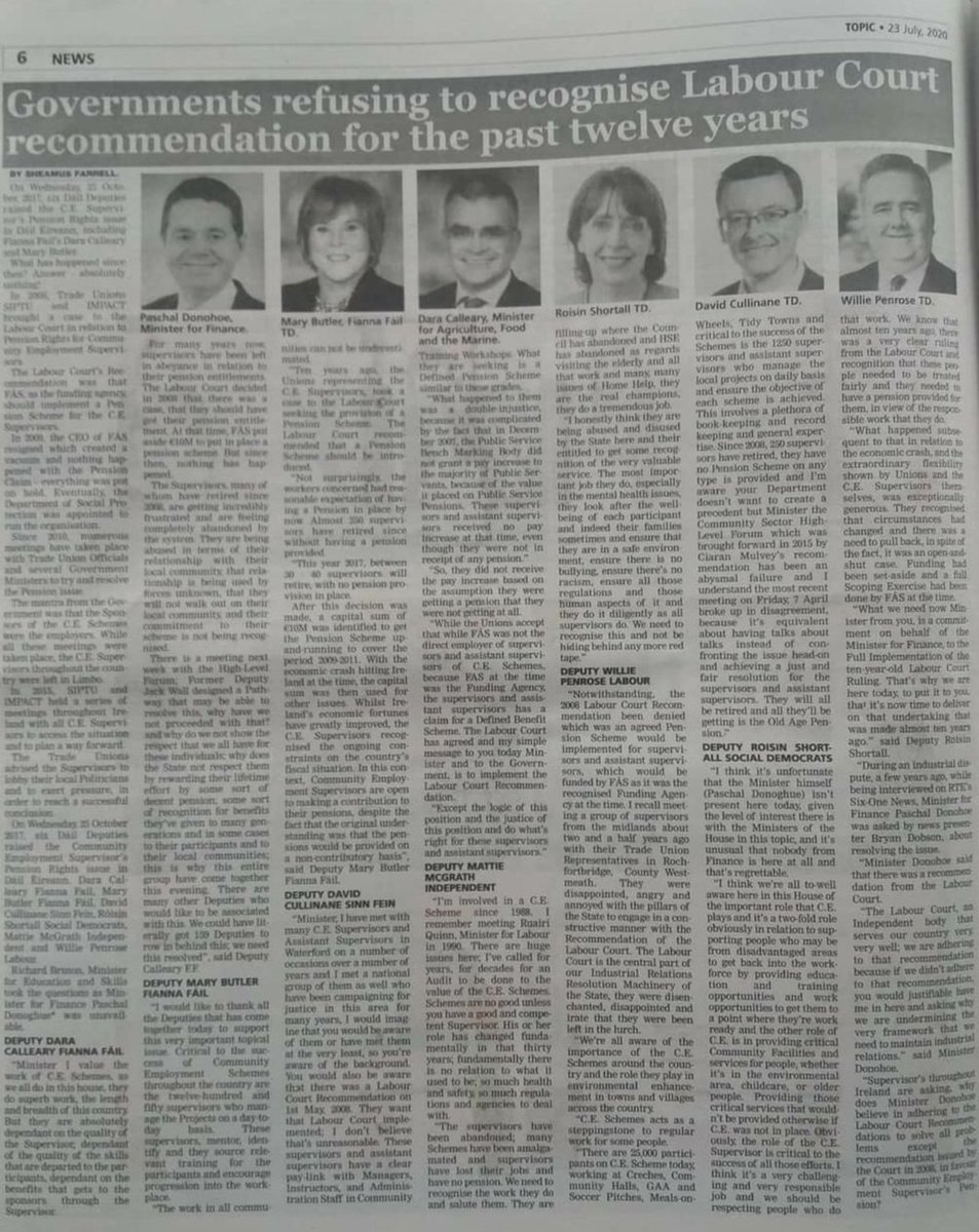 CESupervisor's tweet photo. Our long running pension claim was covered by @westmeathtopic. Reminding politicians of their comments of support in Dail Eireann. Now in power will they act @daracalleary @MaryButlerTD ? 
Continuous support from @RoisinShortall &amp; @davidcullinane @WilliePenroseTD in the new Dàil https://t.co/1cyCwcc9N5