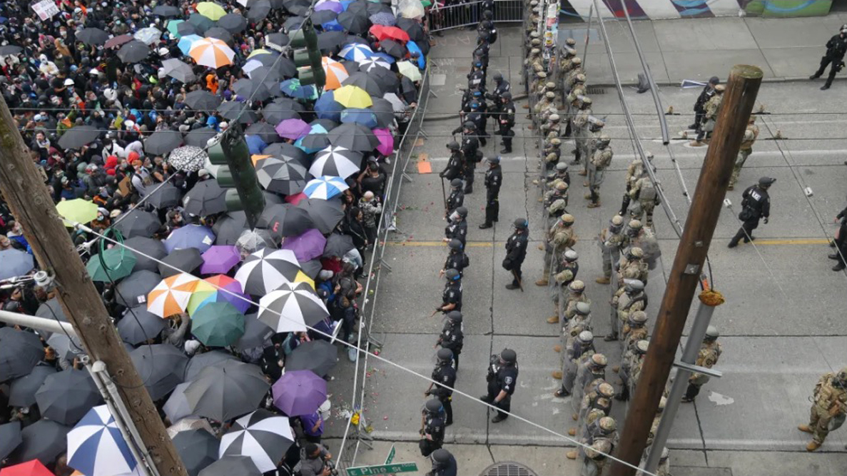 The protests are highly choreographed.The umbrellas hide the preparations of the people throwing explosives and cans or bottle of frozen liquid.And sharpened PVC pipes. And aiming lasers.