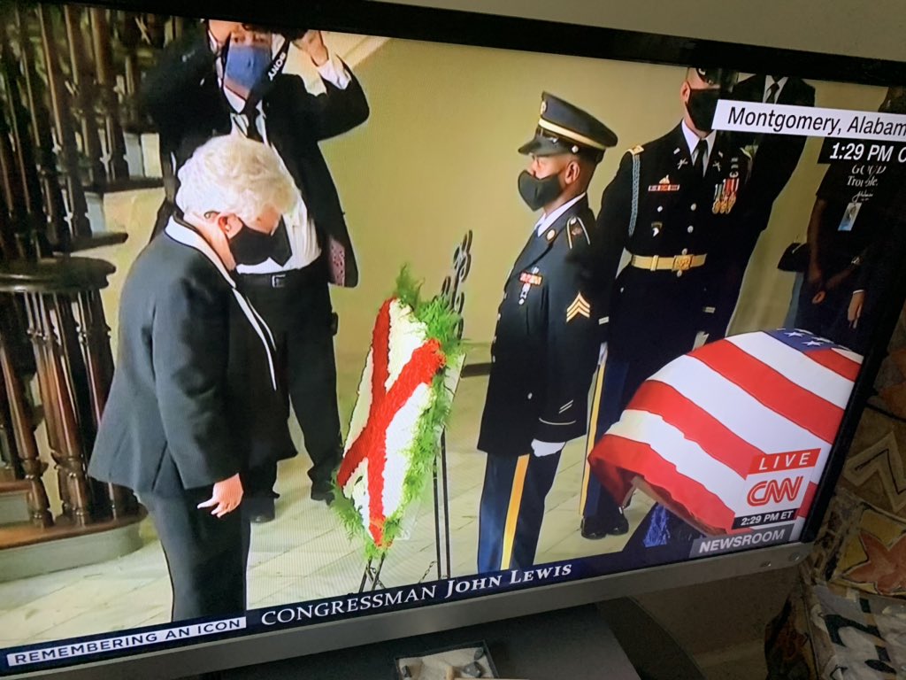 CourtneyJerry's tweet photo. Alabama has come far but has so much further to go in recognizing the dignity of all its citizens. In 1965 Governor Wallace  ordered Police and State Troopers to stop the marchers to Governor Kay Ivey honoring and celebrating the life of John Lewis at the Alabama State Capital https://t.co/MwR1WP0RwW