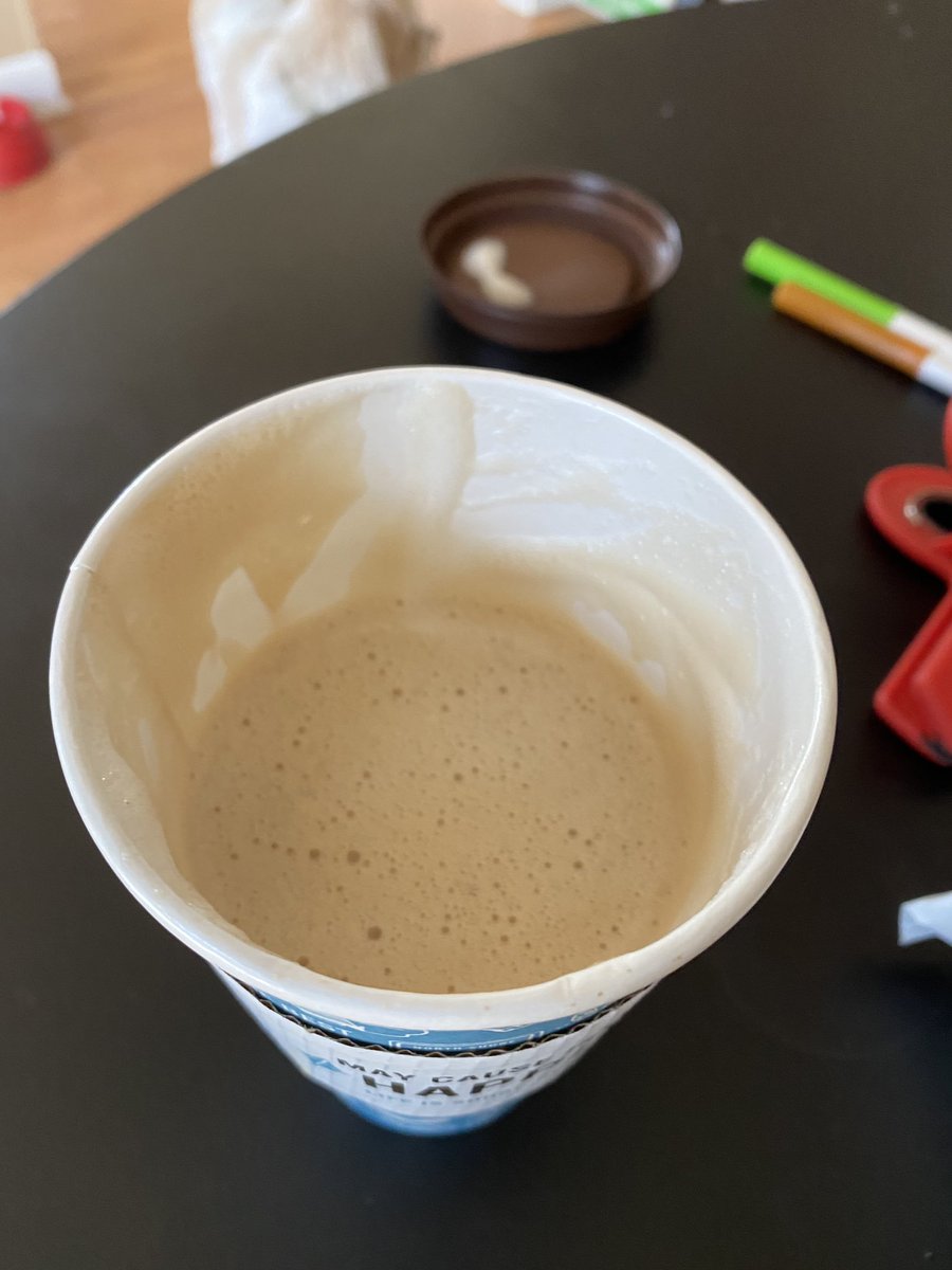 mpmurt's tweet image. Our medium latte after we took the foam out. Can you help us out on this one @cariboucoffee ?