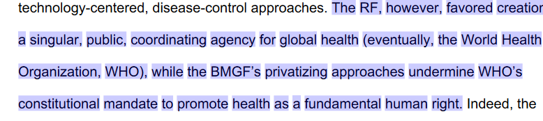 A_S_A_Alothman's tweet image. أوكي، هذه ورقة من جامعة تورونتو:

الـ RF يعني روكافيلر فاونديشن = مؤسسة روكافيلر الخيرية.
الـ BMGF = مؤسسة بيل ومليندا جيتس.

وبآخر الورقة مصادر، والأدلة العلمية الخارجة عن "نظرية المؤامرة" كثيرة لا تحصى.

utsc.utoronto.ca/ccds/sites/uts…