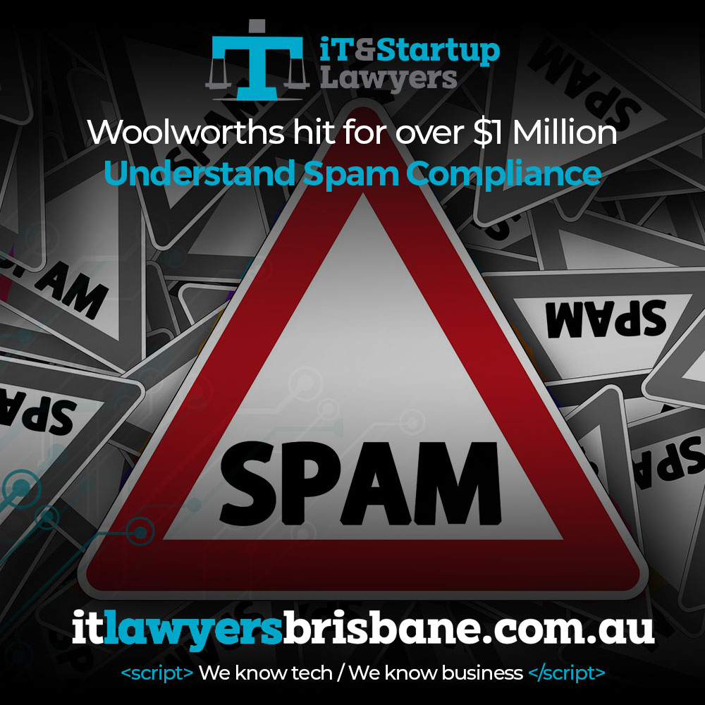 it_lawyers's tweet photo. Speak to a risk and #compliance professional about the Spam Act 2003 (Cth). Woolworths paid the price for systems failure to the tune of $1Million. IT Lawyers Brisbane understand systems and the law. 
#spam #emailmarketing #SMS  #itandstartuplawyers
https://t.co/pJL3Kpgw2Z https://t.co/biYzBEhLgO