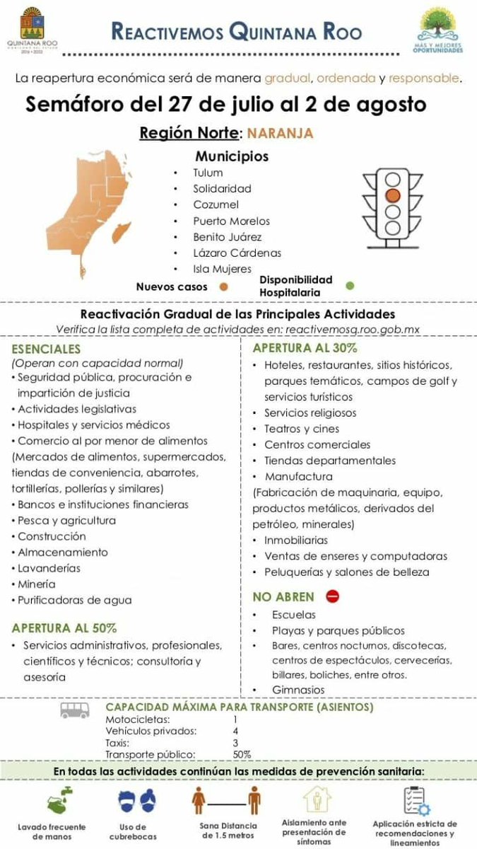 Les recuerdo que durante toda esta semana que inicia continuaremos con semáforo epidemiológico naranja en Puerto Morelos y la zona norte de Quintana Roo.
Les comparto el link de nuestra Gaceta Municipal: puertomorelos.gob.mx/pdf/gaceta/Gac…

#YoMeQuedoEnCasa
#JuntosSaldremosAdelante