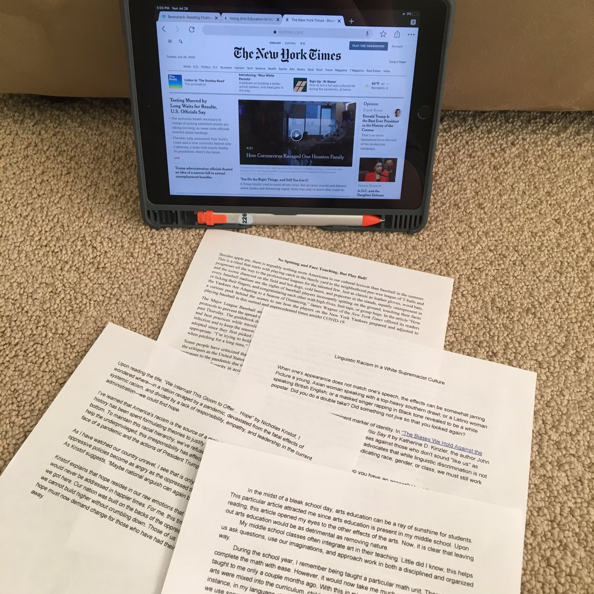 MrsChangGrove's tweet photo. Pt 2/3 of our annual #SummerFamilyWriting, opinions submitted to @nytimes’s #SummerReadingChallenge Benefits of Arts Education; Hope in the Midst of a National Crisis; Linguistic Racism in White Supremacist Culture; No Spitting & Face Touching, But Play Ball! #TheLearningNetwork https://t.co/60FL2Wy2Wu