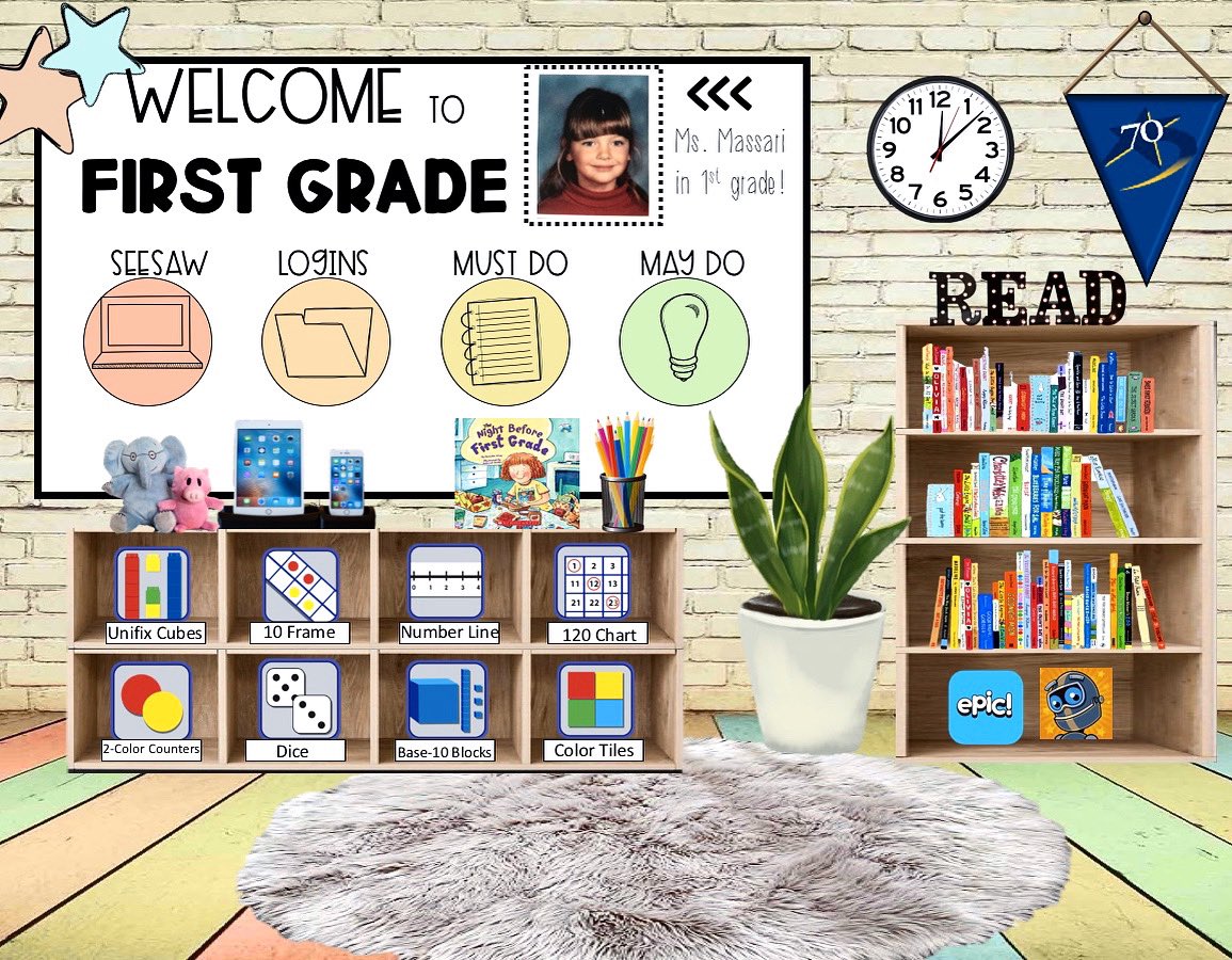 elementaryedge's tweet photo. WELCOME TO MY VIRTUAL CLASSROOM ✨ Every single thing on here is clickable...the math manipulatives in the shelving even link to real online math manipulatives that students can use virtually on their devices! See what else is clickable and what it leads to on insta! #inspire70 https://t.co/WS1PYPtr1r