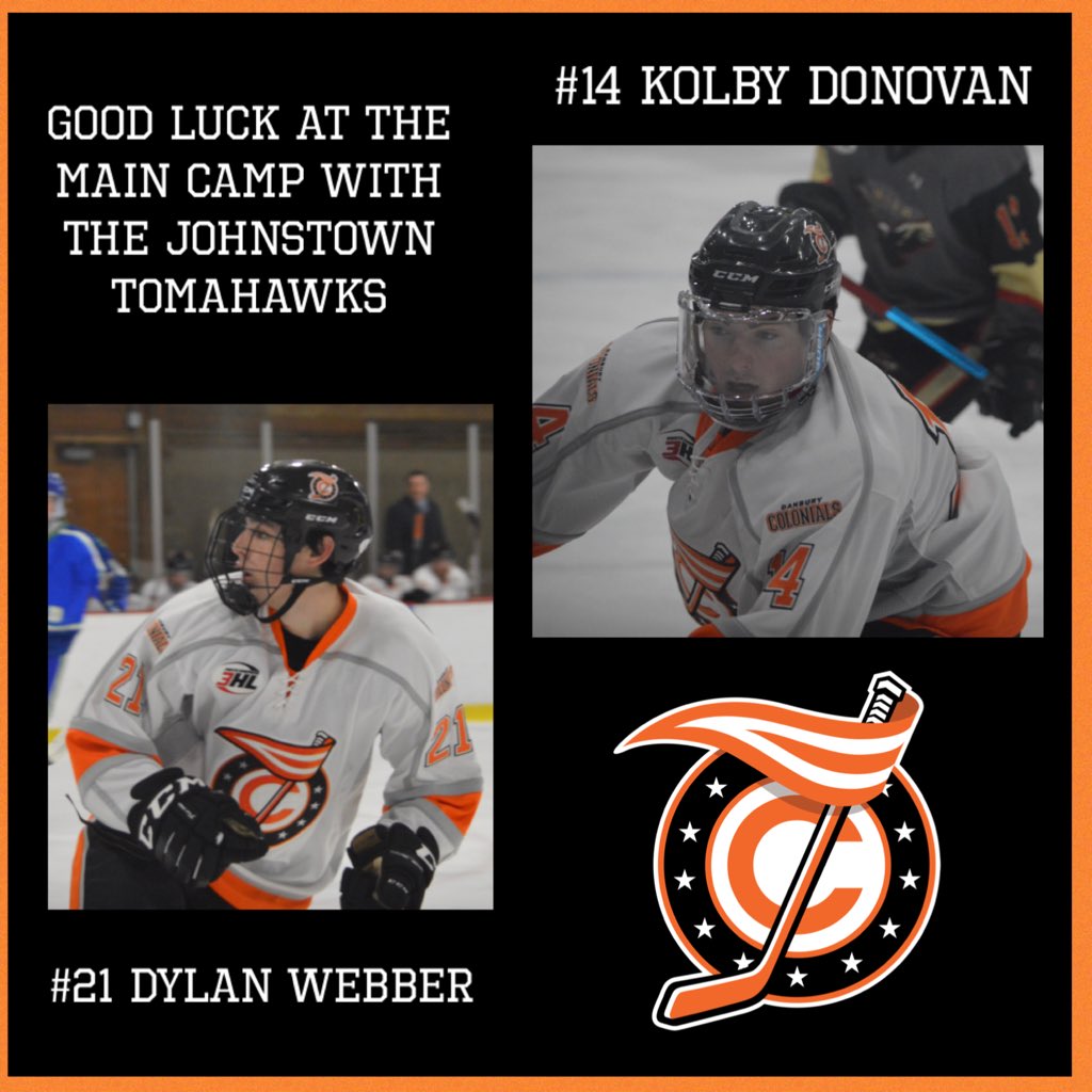 DanburyNA3HL's tweet photo. Good luck to Kolby Donovan and Dylan Webber as they start Main Camp today with the Johnstown Tomahawks! https://t.co/blQcBuwxmM