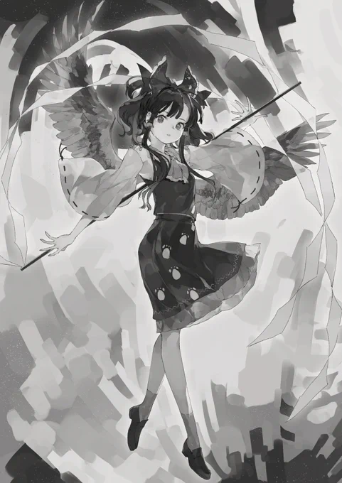 #絵をモノクロにするとかっこいい 
去年作った東方鬼形獣本から何点か抜粋。うん、なるほど。 