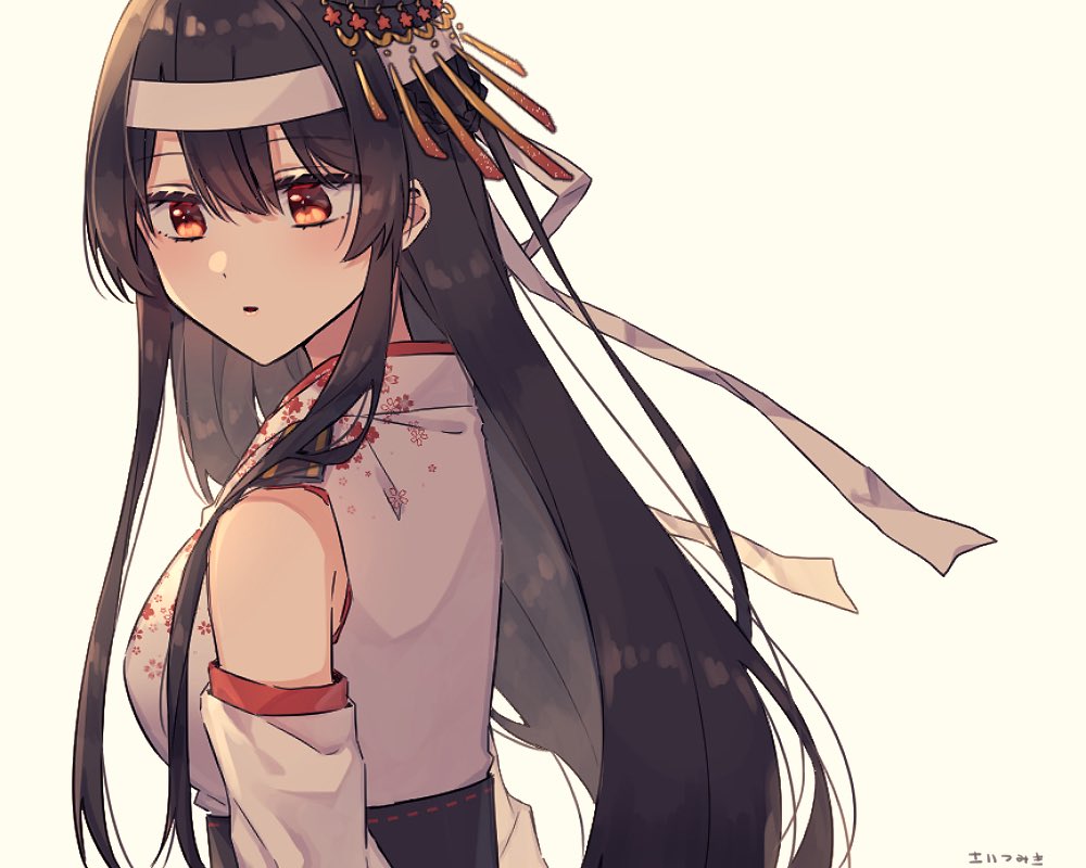 fusou (kancolle) 1girl solo long hair black hair detached sleeves japanese clothes upper body  illustration images