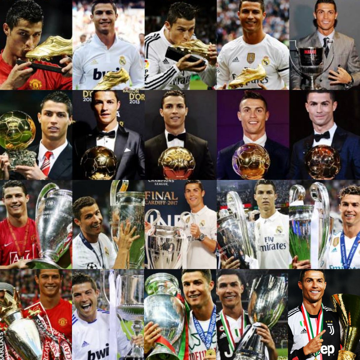 InvictosSomos's tweet photo. 735 goles. 219 asistencias. 1012 partidos. 32 títulos. Campeón y MVP en Inglaterra, en España y en Italia. Prodigio del Sporting. Leyenda del United, del Real Madrid y de la Selección de Portugal. 5 Balones de Oro. 4 Botas de Oro. 5 veces campeón de la Champions. HISTORIA PURA. https://t.co/6bGrsXNipF