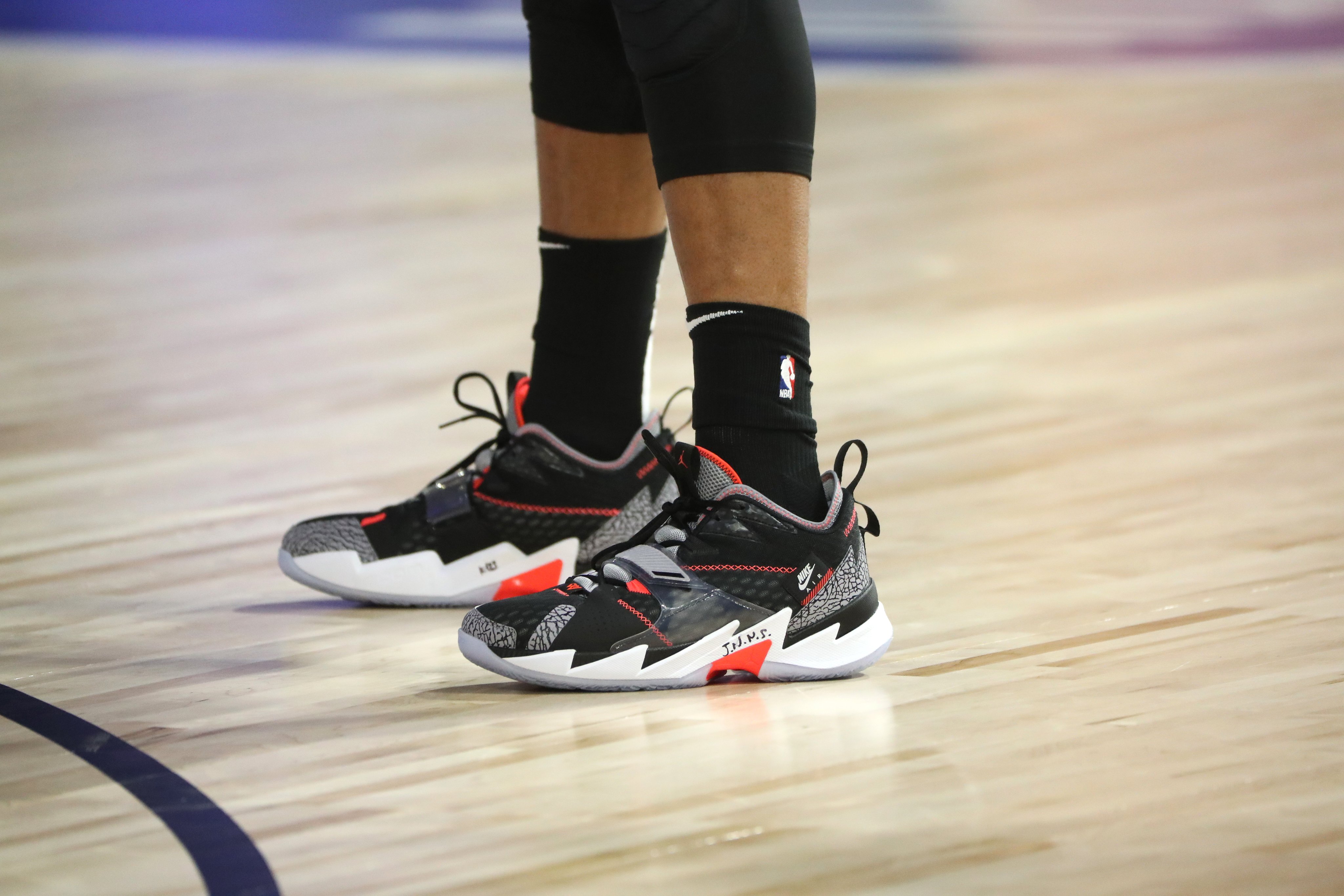 B R Kicks on X russwest44 wearing the Jordan Why Not Zer0.3 Black Cement against Memphis https t cSQXl8VSoi X