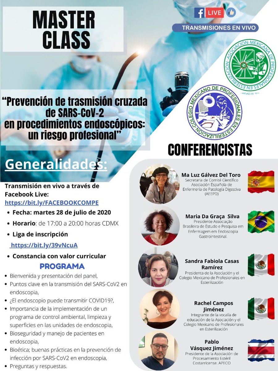 ampe_compe's tweet photo. Master class  Países invitados #Brasil, #CostaRica, #España 
“#Prevención de #trasmisión #cruzada de #SARS-CoV-2 en procedimientos #endoscópicos: un #riesgo #profesional”
https://t.co/GYrmZklilr https://t.co/8YaOB36sUI