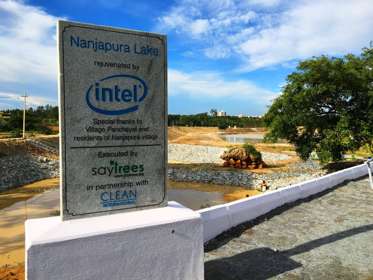 WaterConserveIn's tweet photo. Rejuvenation of 18 acre Nanjapura Lake in #Bengaluru comes to an end. Special thanks 2 @WeAreIntel 4 giving back the lake 2 villagers who r thrilled 2 see the lake in pristine condition. These lakes r lifeline 4 residents  living nearby @cleaninternat 
 A @saytrees_ind initiative https://t.co/oTsr8aWNBm