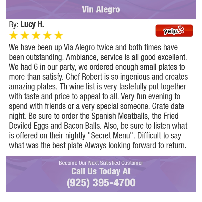 5 Star: Lucy H. "We have been up Via Alegro twice and both times have been outstanding. Ambiance, service is..." bit.ly/3fPbbaF