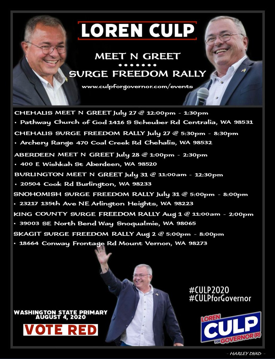HD_SILVERZ71's tweet image. 🇺🇸 @LorenCulp for Governor 🇺🇸

Washington State Primary: August 4, 2020
#culpforgovernor #CULP2020  #VoteRed #WashingtonState