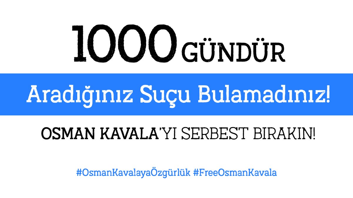 1000 gündür aradığınız suçu bulamadınız❕
Osman Kavala'yı serbest bırakın!

#AradığınızSuçBulunamadı
#OsmanKavalayaÖzgürlük