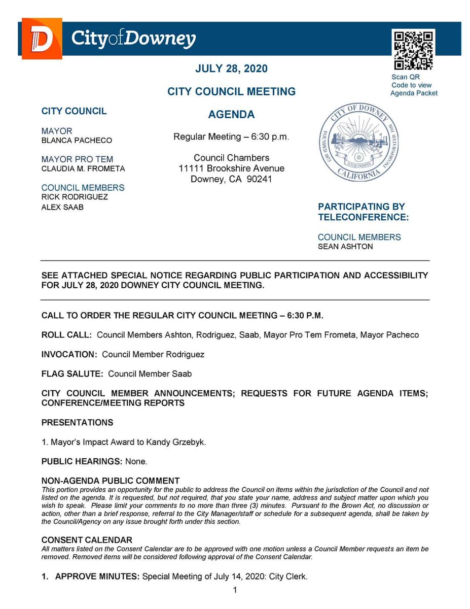 RealSeanAshton's tweet photo. Here is most of the agenda for the Downey City Council meeting on Tuesday, July 28th. https://t.co/kBSJmUcjf5