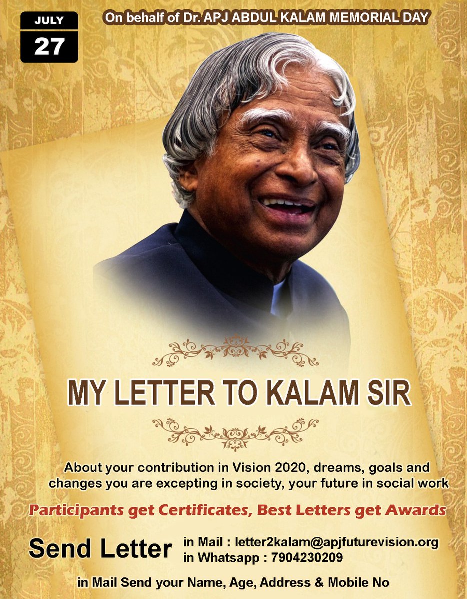 BalanKowsalya's tweet image. My Letter to kalam .                           Send your Letters to mail : letter2kalam@apjfuturevision.org, In Whatsapp : 7904230209

#ApjFutureVision #LettertoKalam #apjabdulkalam #bharatratna #MissileMan #MissileManofIndia #APJ_அப்துல்கலாம்#LettertoKalam