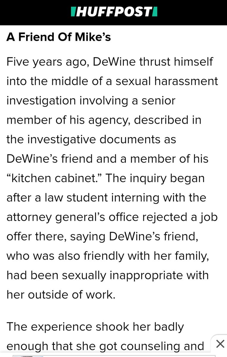 When  #Ohio  #RINO  #MikeDewine was Attorney General. His Handling Of Sexual Harassment Cases Fits A Troubling Pattern. He is accused of tanking sexual harassment investigations into his friends and political allies... Source 2018:  https://m.huffpost.com/us/entry/us_5b748a7be4b0df9b093bc87a/amp?__twitter_impression=true #MeToo    #politics  #fraud