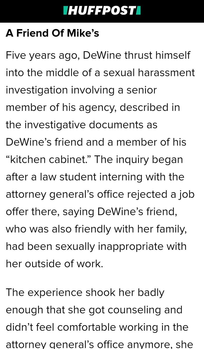When  #Ohio  #RINO  #MikeDewine was Attorney General. His Handling Of Sexual Harassment Cases Fits A Troubling Pattern. He is accused of tanking sexual harassment investigations into his friends and political allies... Source 2018:  https://m.huffpost.com/us/entry/us_5b748a7be4b0df9b093bc87a/amp?__twitter_impression=true #MeToo    #politics  #fraud