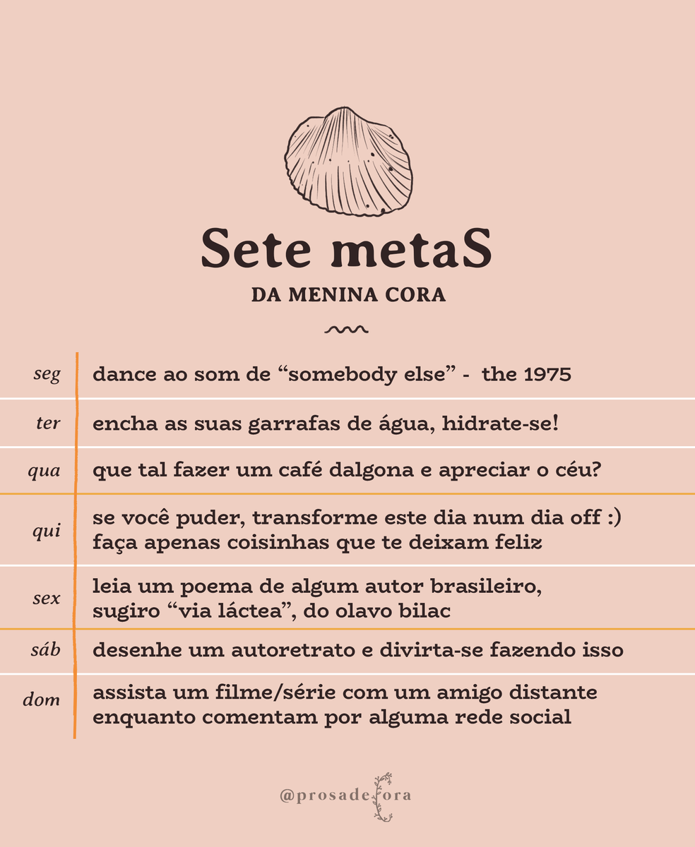 prosadecora's tweet photo. Felicidade em 7 linhas para a gente fazer acontecer.
Você vem comigo? 🐚 

#7metas #prosadecora⠀⠀⠀ https://t.co/FxoA1FRzum