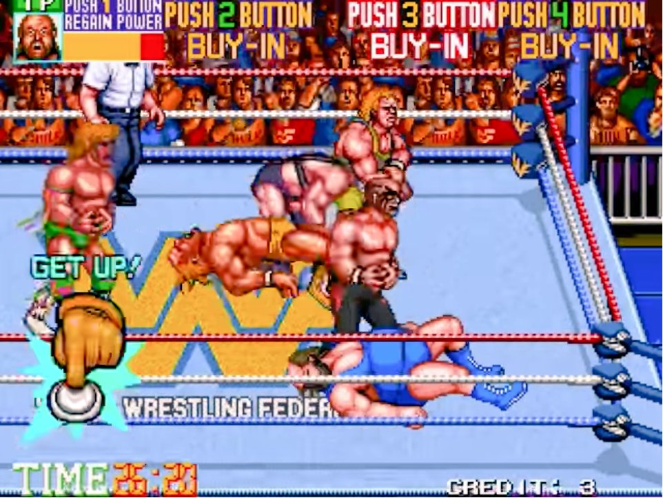 Jmilani75's tweet photo. @Fearless_Fred Great question.  I loved me some Cyberball but WWF Superstars was the one game that had me scrounging for quarter's. 
Sorry mom. https://t.co/tECfKA9mTe