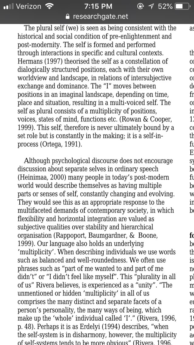 There’s a lot of discussion again about post-modern views of selfhood and the plurality of language, which is good background leading up to the next point: how do we determined disordered-ness if this is how the stage has been set?