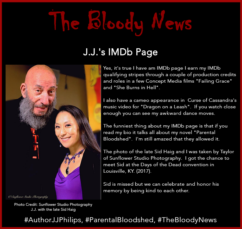 AuthorPhilips's tweet photo. Here's the link to my IMDb page if you'd like to check it out: https://t.co/TdvbhihPsS
#5yrsofbloodshed,#AuthorJJPhilips,#IMDb,#NightmaresINC,#Selfpub,#bloodsplatter,#horror,#indiepublishing,#itsjjphilips,#jjphilips,#parentalbloodshed,#selfpulblishing,#thebloodynews,#writer https://t.co/rMY8zd9Wiz