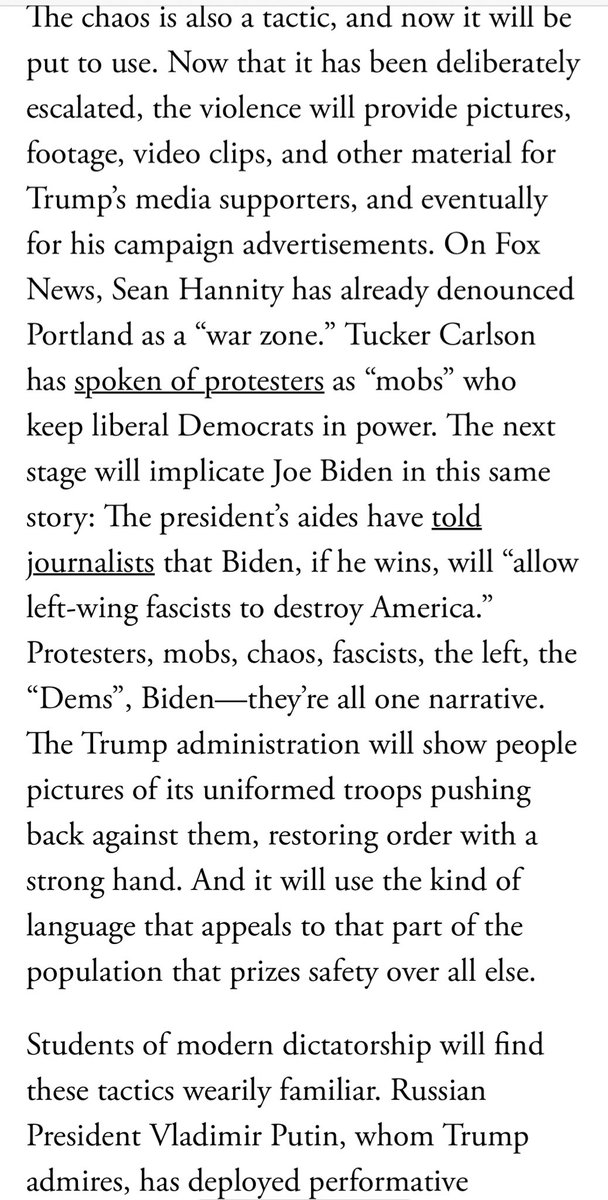 “The attack on demonstrators in Portland is like that: a performance designed to show just how much Trump dislikes “liberal” Americans, “urban” Americans, “Democrat” Americans.” -  @anneapplebaum  #GoonGestapo  #AmericanSociopath  #Pathocracy  #Fascism  https://www.theatlantic.com/ideas/archive/2020/07/trump-putting-show-portland/614521/