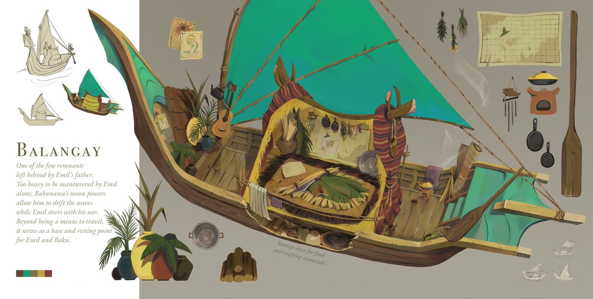 demonyawa's tweet photo. Finally done w this! BAKU: concept for a seafaring game set in 1800 Philippines inspired by Fil myths. You play as a fisher-boy who travels the seas to find memories of his lost father, and encounters Bakunawa, the exiled moon-eater whom his father sought out to kill #conceptart https://t.co/yTETgAS0fJ