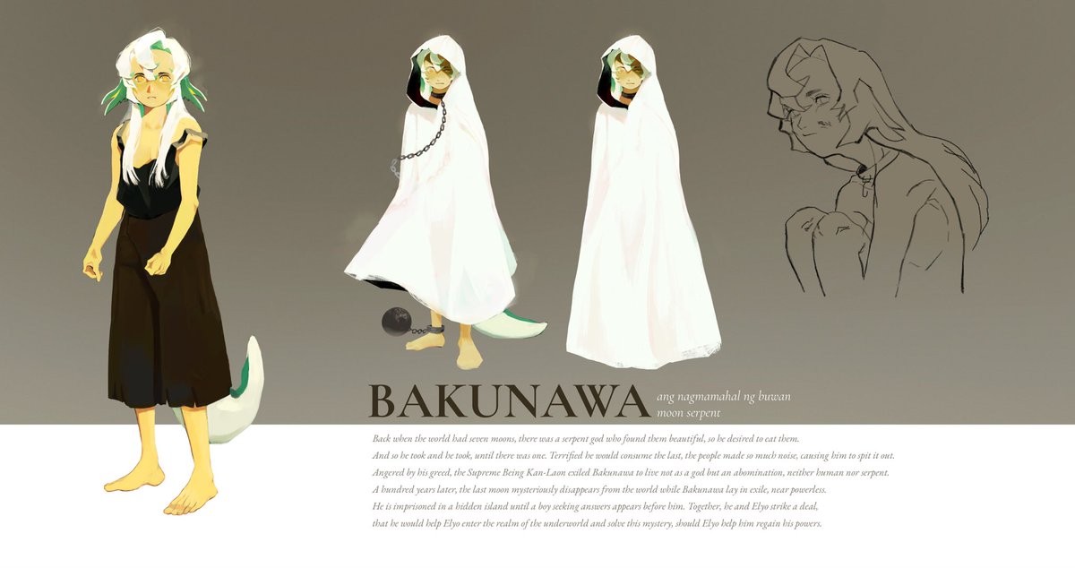 demonyawa's tweet photo. Finally done w this! BAKU: concept for a seafaring game set in 1800 Philippines inspired by Fil myths. You play as a fisher-boy who travels the seas to find memories of his lost father, and encounters Bakunawa, the exiled moon-eater whom his father sought out to kill #conceptart https://t.co/yTETgAS0fJ