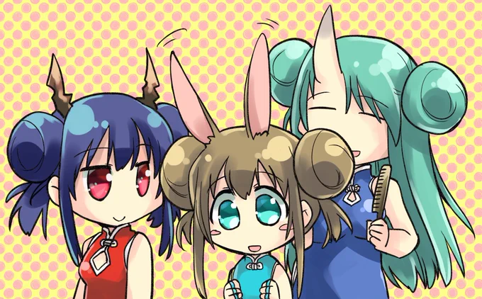 生放送の、チェンさんのお団子とお揃いにしたがってるアーミヤちゃんがかわいかったので!! 