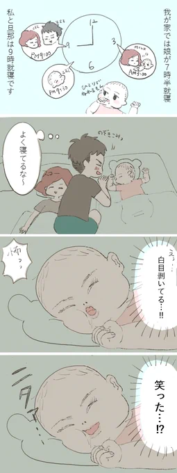 夜赤ちゃんの寝顔を覗くときは覚悟した方が良いのかも🤔
#育児絵日記  
#育児漫画
#2020may_baby 