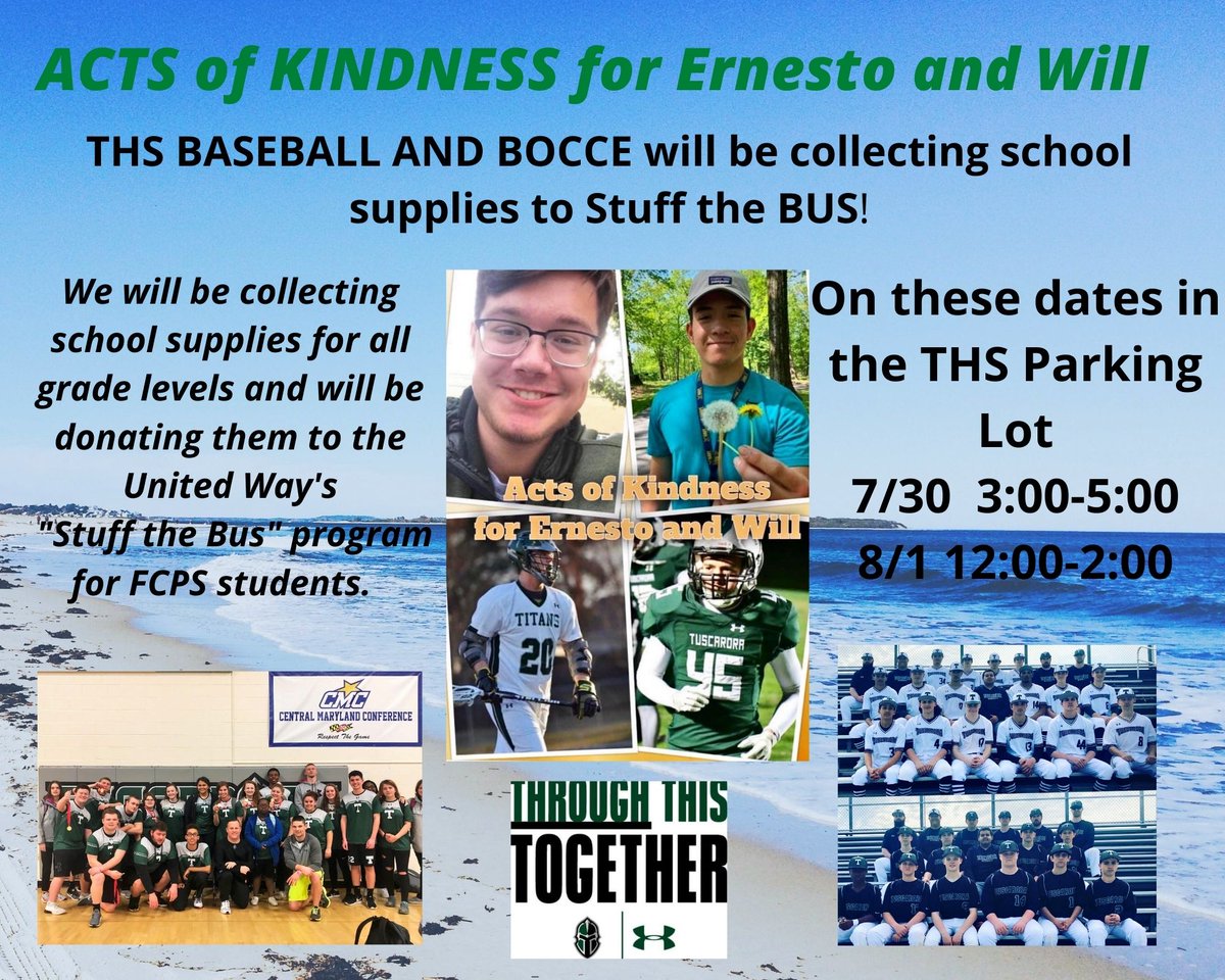 THSBocce's tweet photo. Help the Titan Bocce collect school supplies for the United Ways "Stuff the bus" program! We are collecting school supplies in honor of Erensto and Will this year apart of the THS acts of kindness community service project!  We hope to see you Thursday or Saturday! #wertro https://t.co/VEddxK6lyI