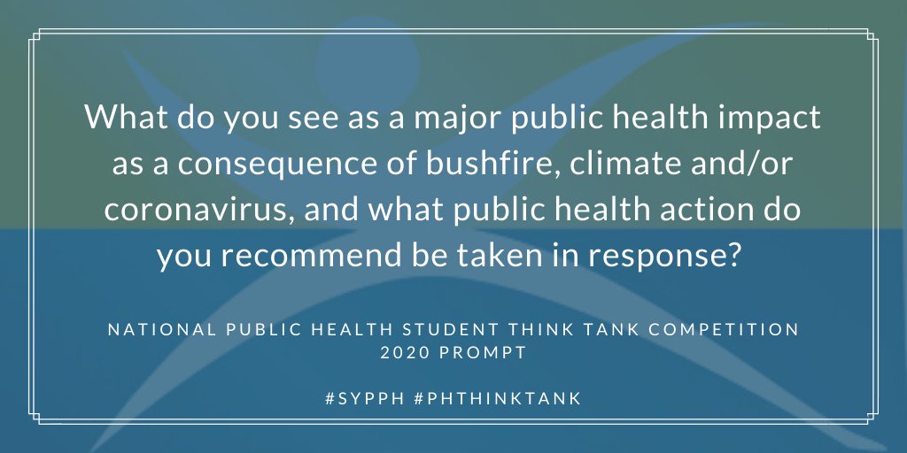 PHAA_SYPPH's tweet photo. Entries for PHAA National Public Health Student Think Tank Competition close this Friday 31st! The winner gets rego to the Australian Public Health Conference and winner +3 runner ups recieve a PHAA membership and Croakey subscription. https://t.co/KPBRoYKWyy #PHthinktank #SYPPH https://t.co/Ic54fSbaN2