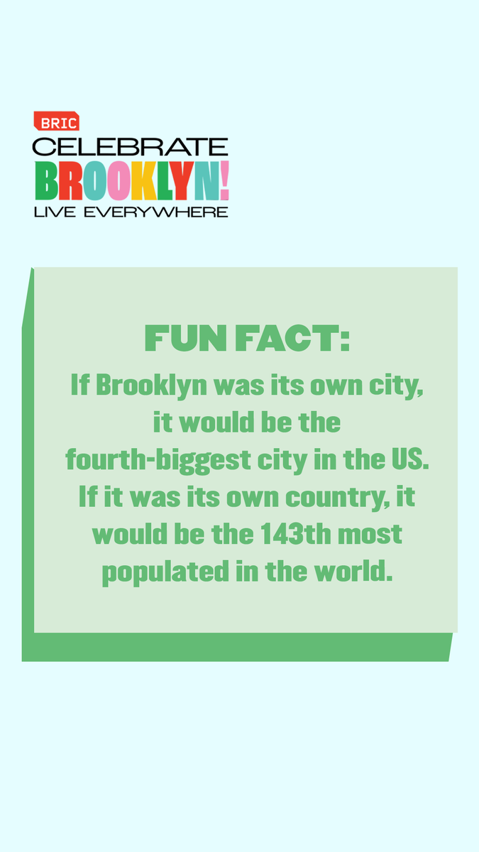 BRICbrooklyn's tweet photo. FUN FACT: If Brooklyn was its own city, it would be the fourth-biggest city in the US. If it was its own country, it would be the 143th most populated in the world!
#BRICCelebrateBrooklynLiveEverywhere #BandshellAtHome https://t.co/lnQAn2Fiic