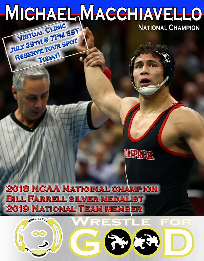 We have NCAA Champion <a href="/mike_macch/">Mike Macchiavello</a> as our final featured men’s clinician of the summer. Get on wrestleforgood.com/index.htm now as you won’t want to miss this one!