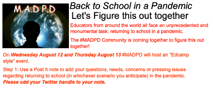 DerekRhodenizer's tweet photo. This is a unique time to be an educator.
Every year @cherandpete and I run an unconference called #MADpd. Now we are mobilizing this community to come together and discuss this new challenge.
Please ad your thoughts to the jamboard!
https://t.co/yubwR9PTa3 https://t.co/RtC2D7pT11