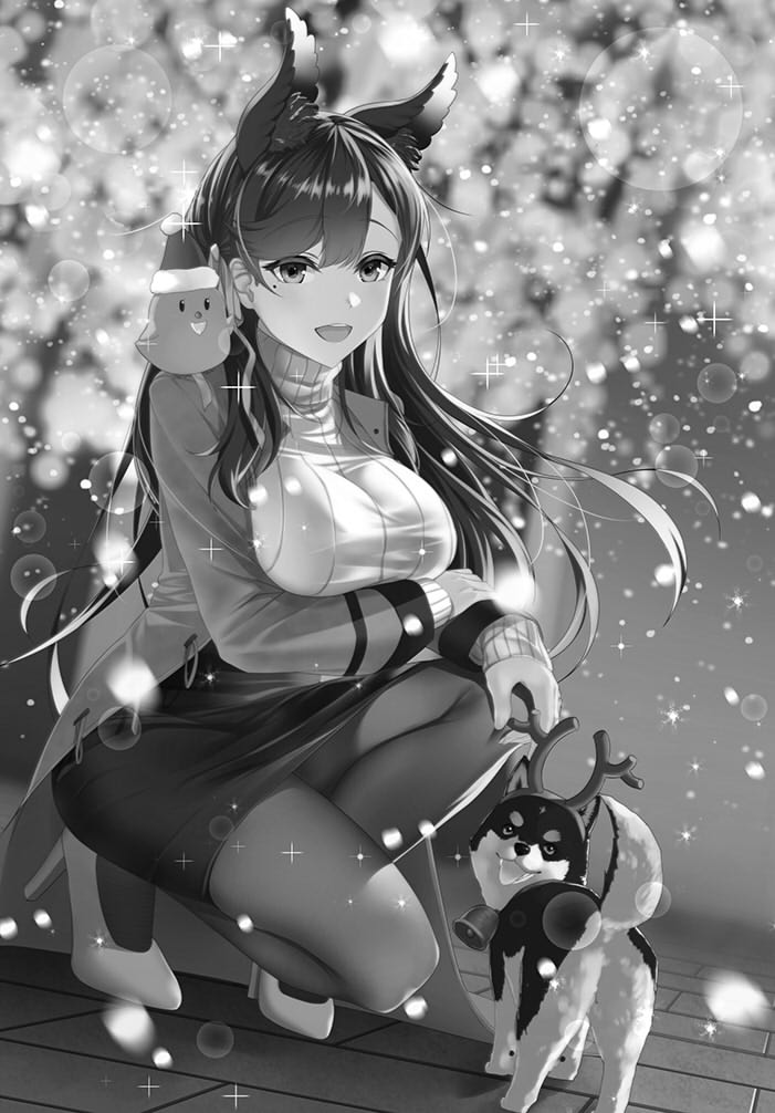 愛宕(アズールレーン) ,饅頭(アズールレーン) 「#絵をモノクロにするとかっこいい 
改めてみると背景よりキャラの濃度がこくなって」|鍵山/Clave イラストレーターのイラスト