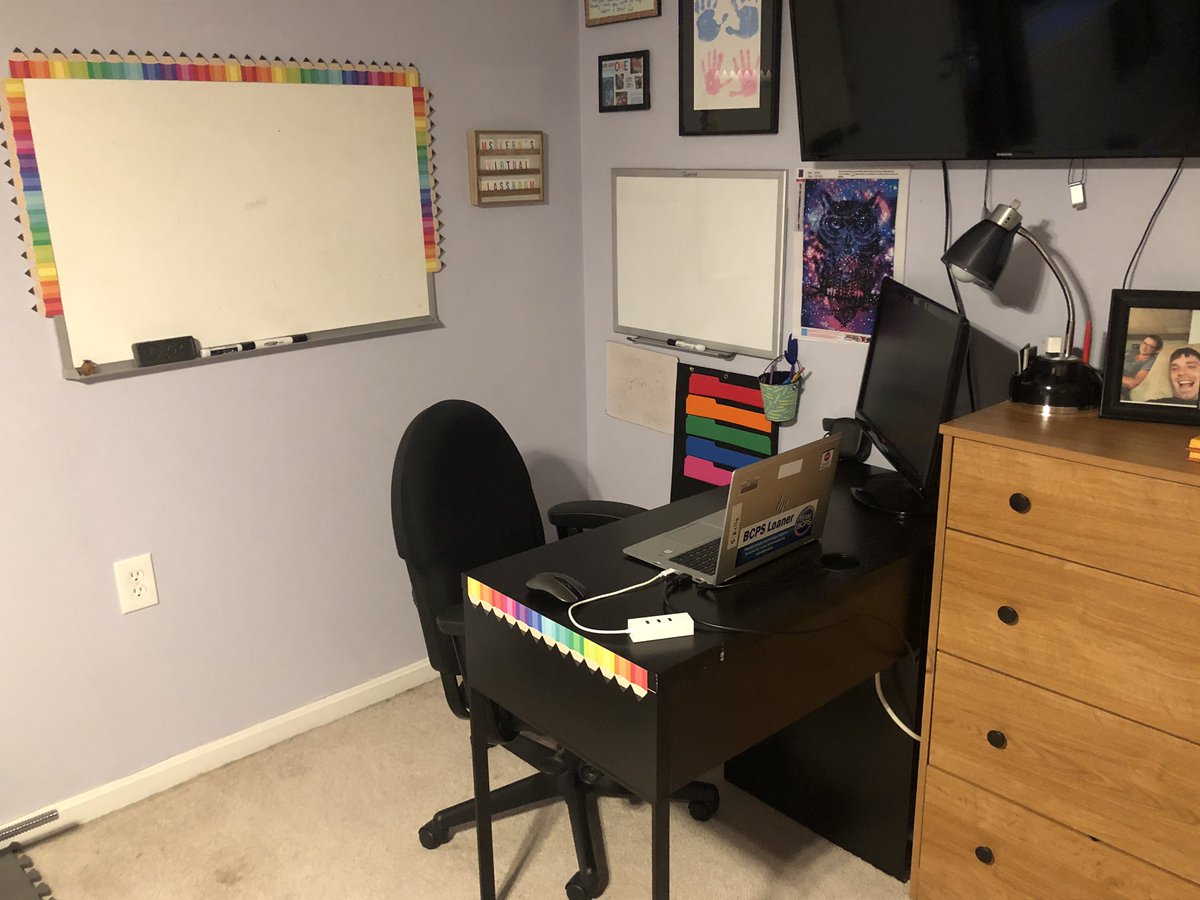 mskernteaches's tweet photo. Usually at this point in the summer I’m sneaking back into my classroom to get a jump start on setting it up. Today, I created my own mini classroom to teach from virtually this fall! Excited to get back in the “classroom” this fall and to see my students! https://t.co/upt65HuSa7