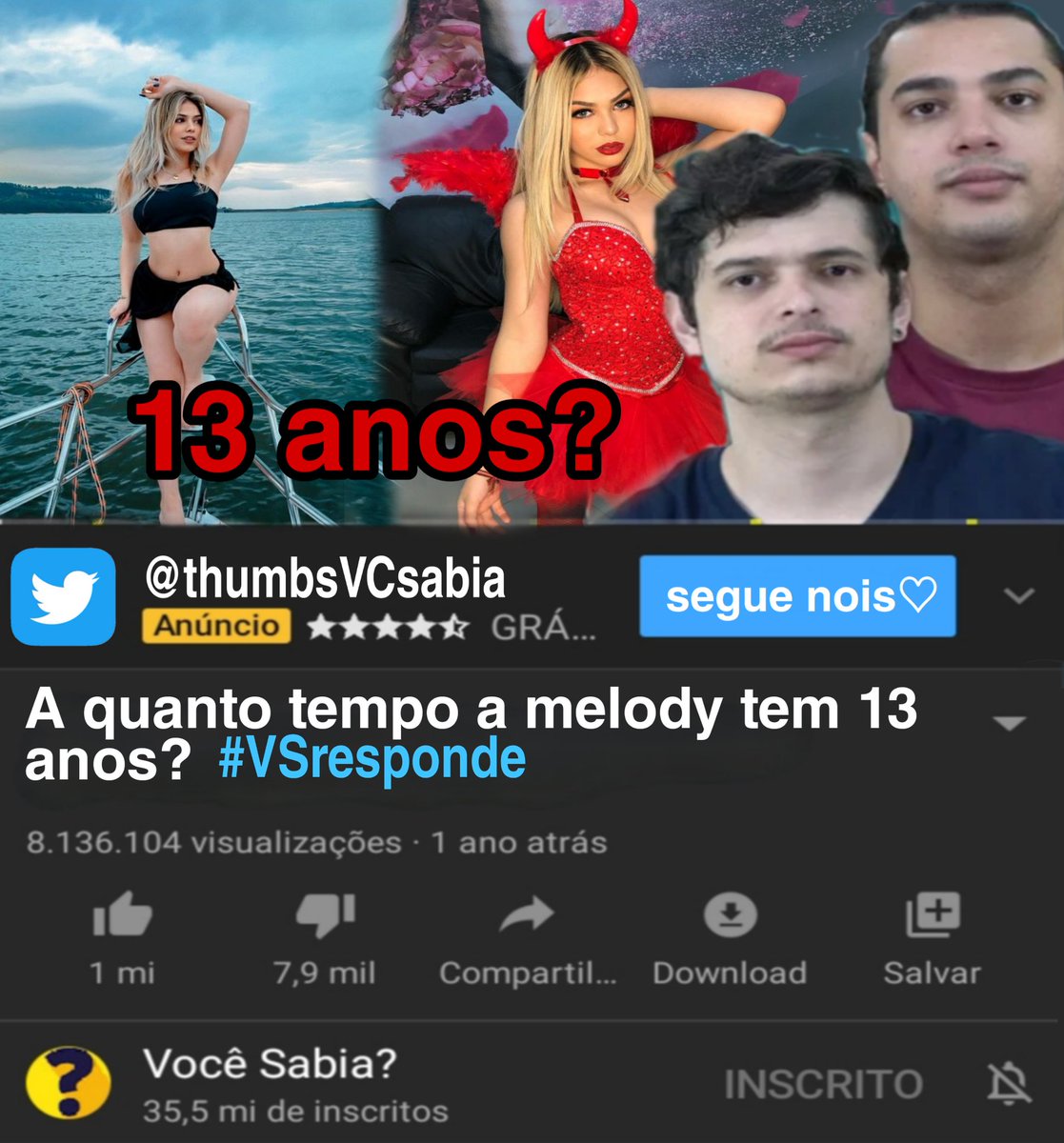 thumbsVCsabia's tweet photo. A quanto tempo a melody tem 13 anos? #VSRESPONDE https://t.co/JuZB4oInbK