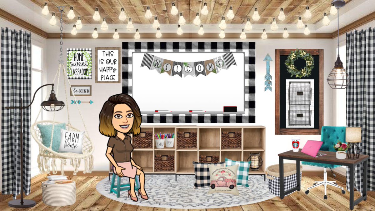 minionteach's tweet photo. Jumped on the @bitmoji classroom bandwagon! Love alll things farmhouse decor. 👩‍🏫🙌🏻
Thanks to the @facebook page "Canvas for Elementary" for sharing great information on how to make these. I chose a shared template. 
#BitmojiClassroom #onlinelearning #edtech @dvusd #farmhousedecor https://t.co/vLxiqdPJms