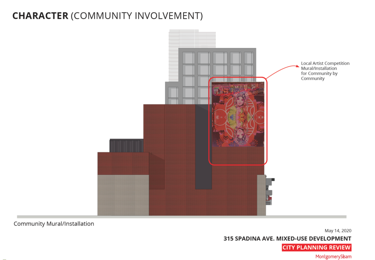 This is an example from the development proposal of how they are “celebrating the character” of Chinatown—a new “Community Involvement” mural, which no one from the Chinatown community or in the working group asked for. A mural is not a substitute for community engagement.