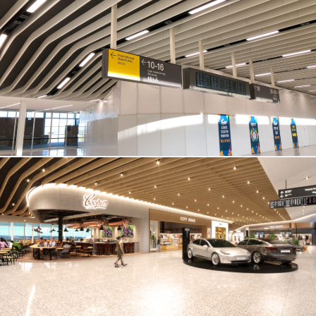 AdelaideAirport's tweet photo. Last week a section of our new ceiling was revealed and we are excited to see our terminal upgrade taking shape.

We are working hard behind the scenes and the new ceilings in our concourse are just the beginning of what is to come. 

#AdelaideAirport #SouthAustralia #ShopADL https://t.co/NmvevbZ5iN